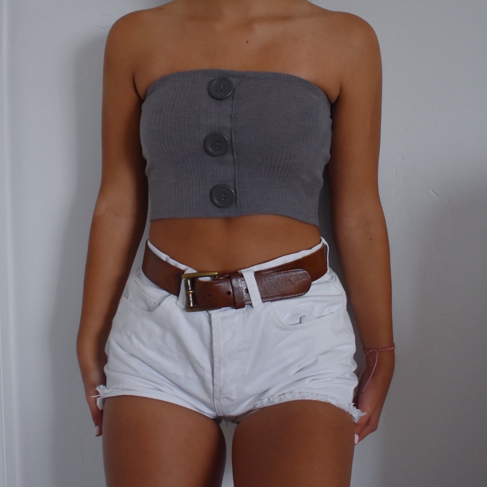 Urban Outfitters Gray Ribbed Button Tube Top